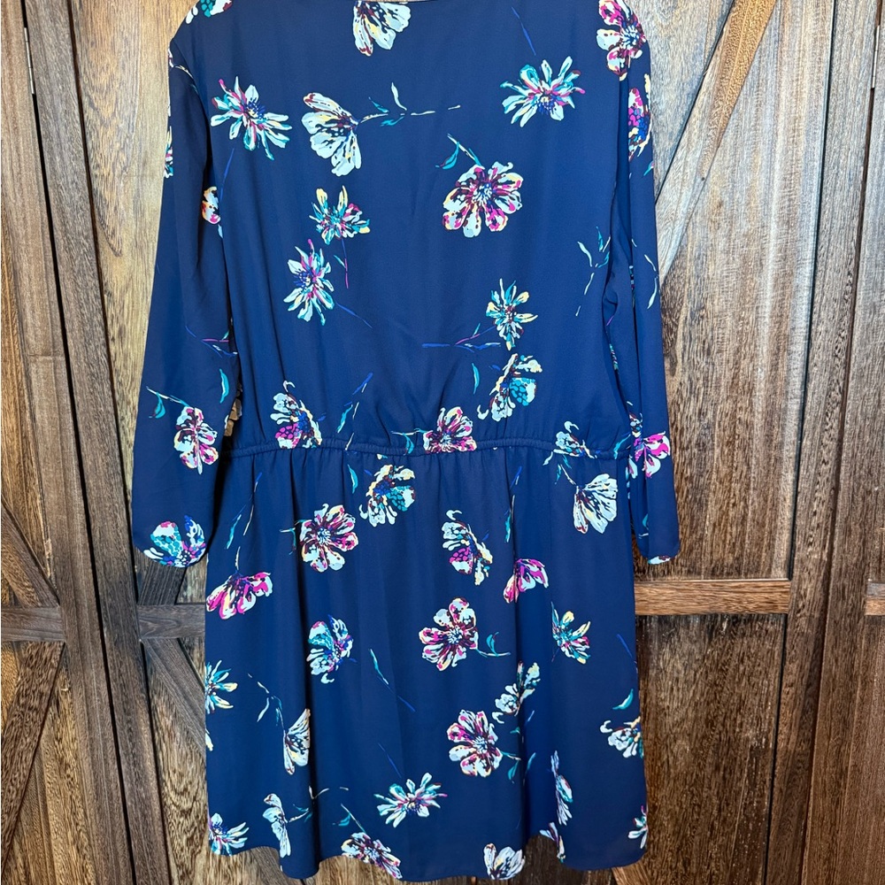 Maurices Navy Floral Long Sleeve Dress - Size XL - Picture 2 of 10
